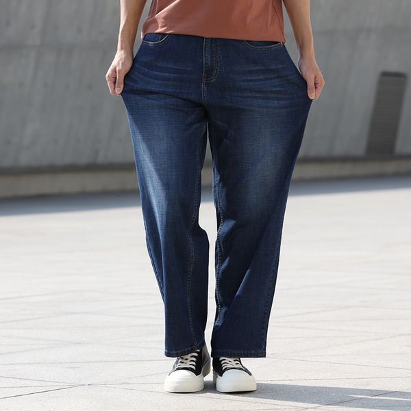 

men's summer slim loose blue jeans hip-hop streetwear wide-leg pants