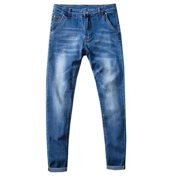 

color men stretch skinny jeans fashion casual slim fit denim trousers male gray black khaki white pants brand clothing men's, Blue