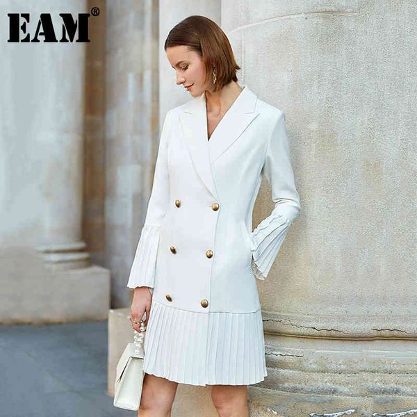 

[eam] women white double breasted pleated suit dress notched long sleeve loose fit fashion spring autumn 1s071 21512, Black;gray