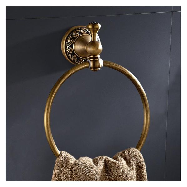 

antique style bathroom accessories towel ring, wall-mounted round brass holder rack, shelf lavatory rings