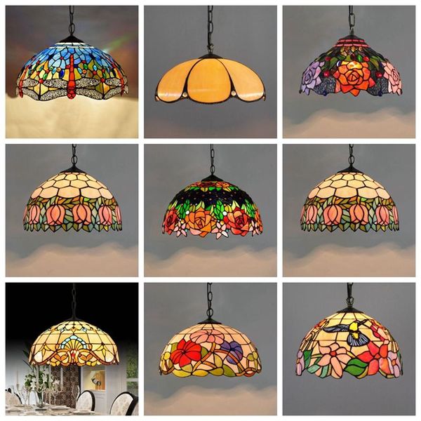 

pendant lamps european retro tiffany colorful glass chandelier bar restaurant creative rural bedroom porch balcony mediterranean