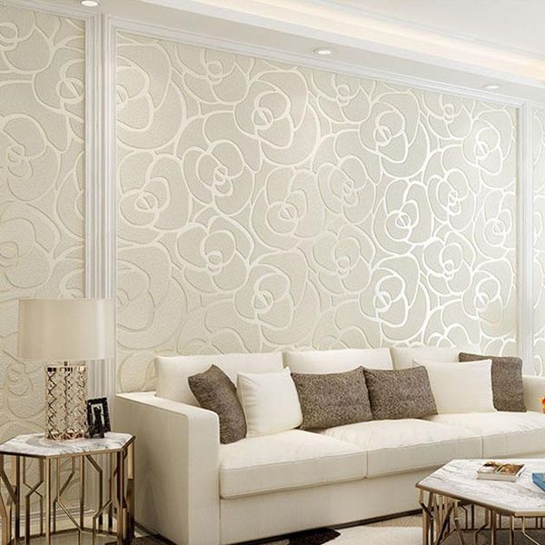 

wallpapers european non woven wallpaper roll geometric pattern rose flocking wall sticker modern simple living room bedroom 3d paper