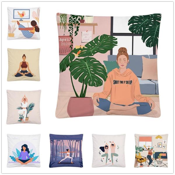 

family yoga sports girl simple pattern soft short plush cushion cover pillowcase home sofa car decoration pillowcase45x45 cm cushion/decorat