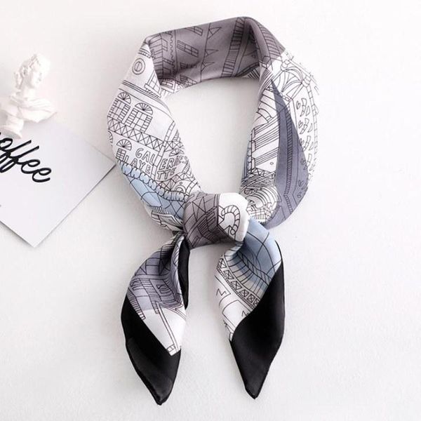 

scarves koi leaping women's french sunshade clothing decorative small silk scarf graffiti pattern summer sunscreen, Blue;gray