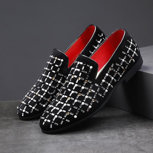 

dress shoes zapatos hombre cystal hidden heel for men slip on black spiked loafers glitter leather sapato social male luxury