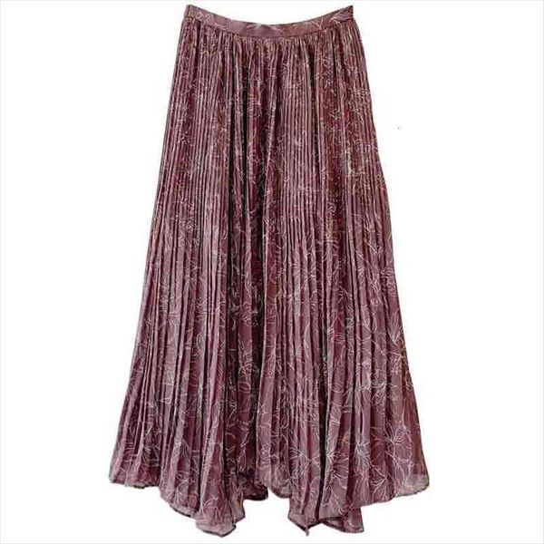 

elegant sweet chic print asymmetrical womens skirt stretch waist pleated spring mid length jupe 1h964, Black