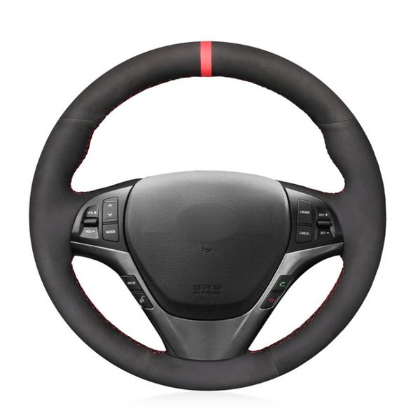 

steering wheel covers hand-stitched black suede red marker no-slip car cover for genesis coupe 2009-2021 rohens 2009