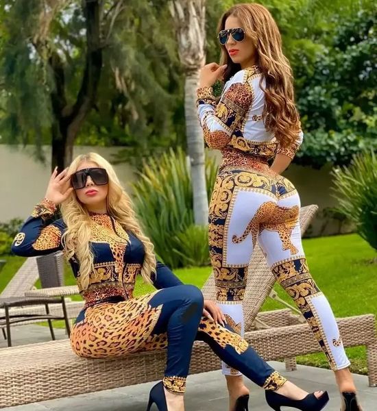 

designer fashion women's tracksuits two piece pants with digital gold printing america casual style sweatshirt woman winter outfits wom, White