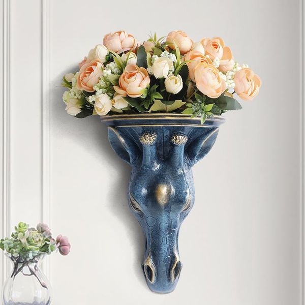 

vases resin animal head wall vase home decoration hanging mural crafts livingroom fake flower pot ornaments pendant art wedding garden