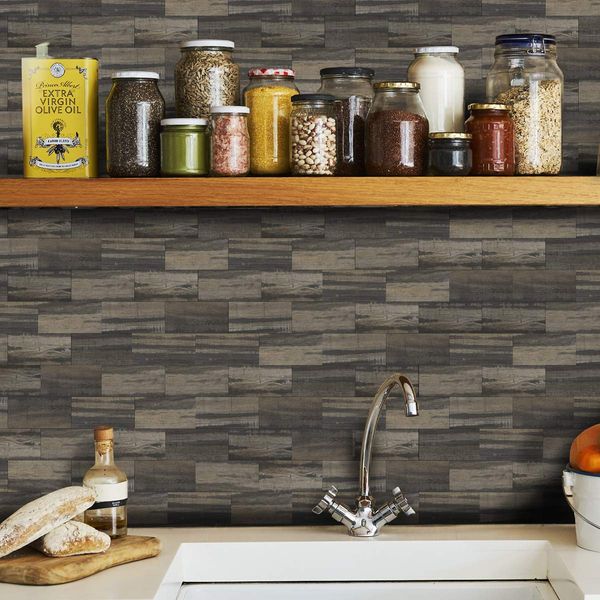 Art3d 10 PCS Adesivi murali per cucina, bagno, camino Peel and Stick Backsplash Tile Subway in legno marrone (15x12 pollici)