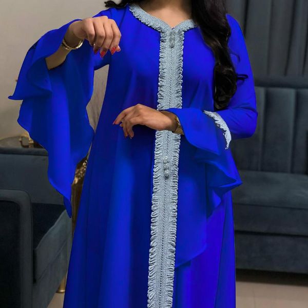 

charming gold embroidery tassels women dress arabic dubai muslim jalabiya long bell sleeves v neck elegant lady gowns white ethnic clothing, Red