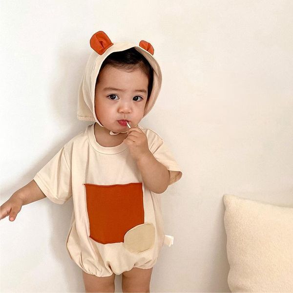 

rompers 0-2 years old girls and boys baby bodysuit cute one-piece clothes infant short-sleeved thin style with hat, Blue