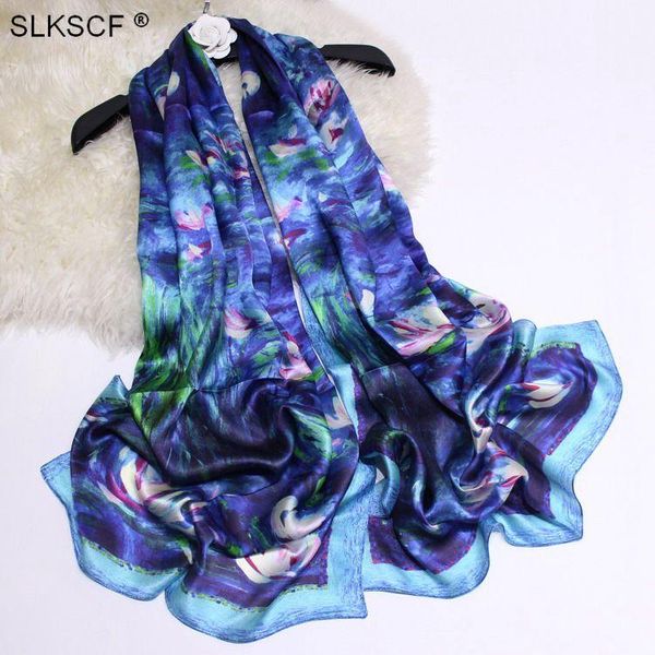 

scarves [slkscf] 180x65cm fashion 100% silk muslim hijabs floral printing scarf women design long capes, Blue;gray