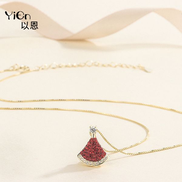 

s925 sterling skirt necklace women's fan-shaped full diamond silver pendant