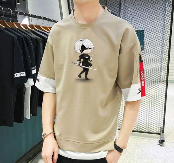 

men's t-shirts game anime nier:automata t-shirt manga streetwear casual short sleeve teenagers custom printed tee shirt, White;black