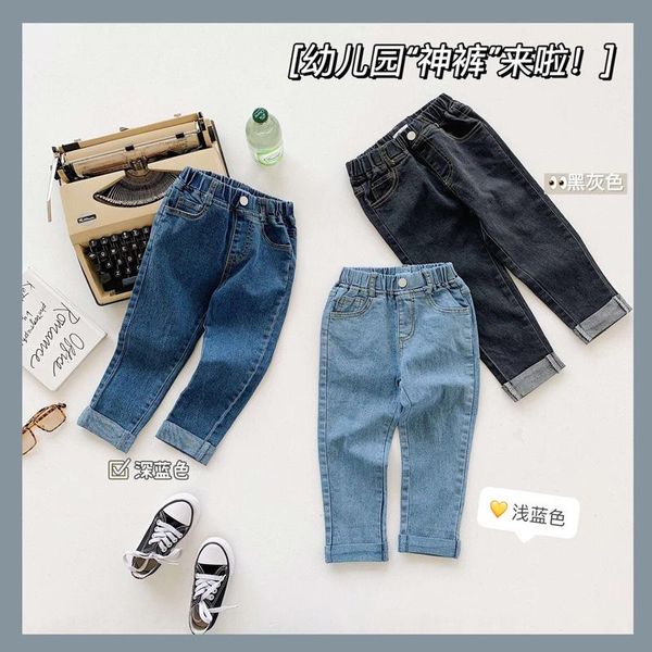 

jeans girls' 2021 autumn style children's all-match slim pants trousers baby foreign pencil, Blue