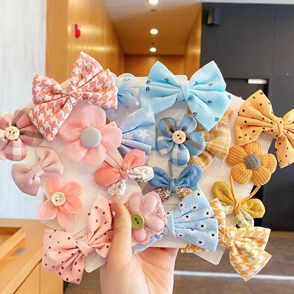 

8pcs/set print hair clips for girls kids cute bows flower princess sweet hairpin headdress fashion baby hair accessory, Slivery;white