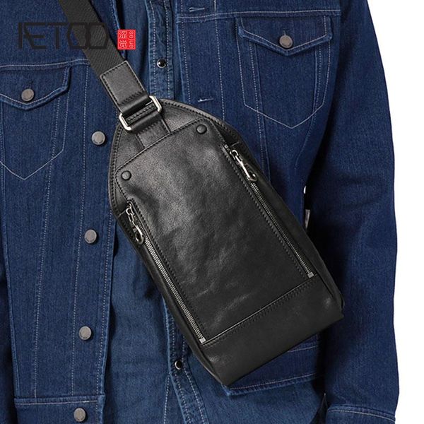 

waist bags aetoo men's chest bag, leather fashion 1-shoulder slant sports bag