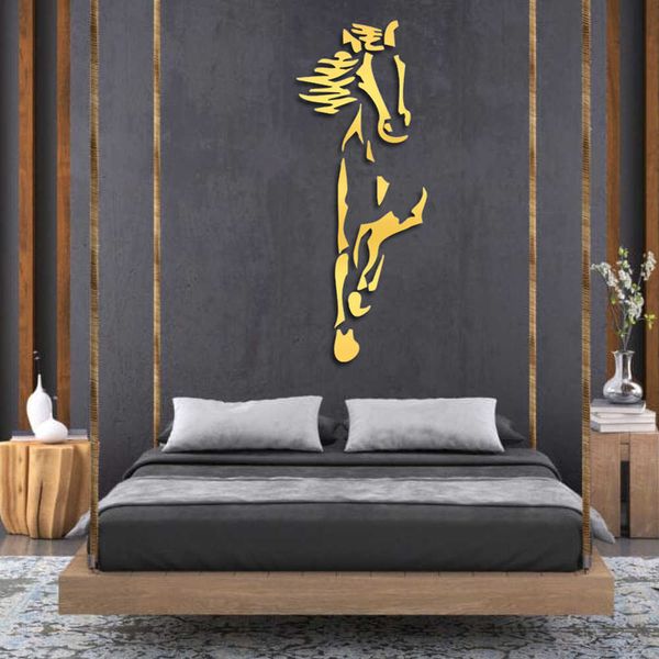 Большой Размер 3D Золотая Наклейка Животное Домашнее Лошадь Зеркало Наклейки Художественные Украшения Стены Многоцветный капель
