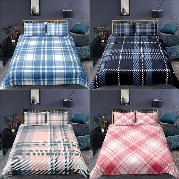 

bedding sets luxury 3d 2/3pcs plaid printing set twin  king size comforter duvet quilt cover and pillowcase home textile