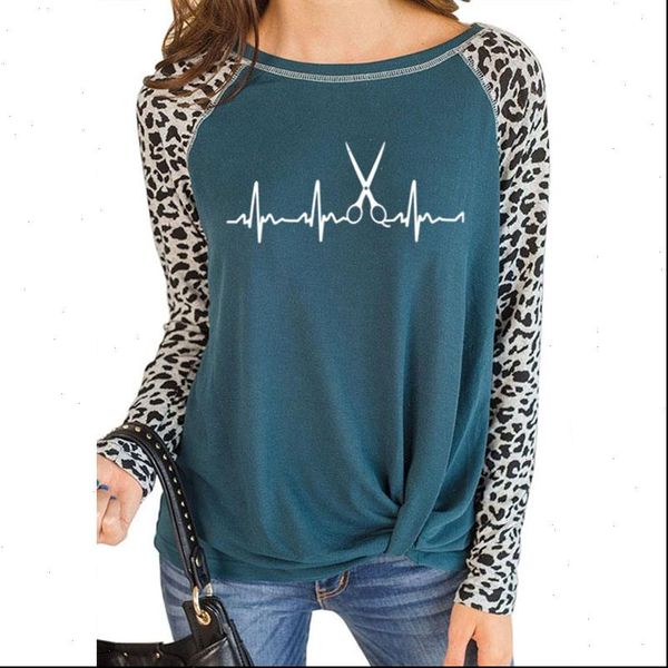 

womens t shirt summer heartbeat hairdresser women cotton girls tshirt barber autumn leopard long sleeve slim round neck top, White