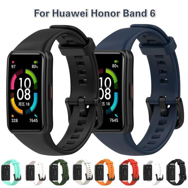 

watch bands replacement strap for honor band6 soft silicone sport band straps huawei 6 smart wristband bracelet, Black;brown