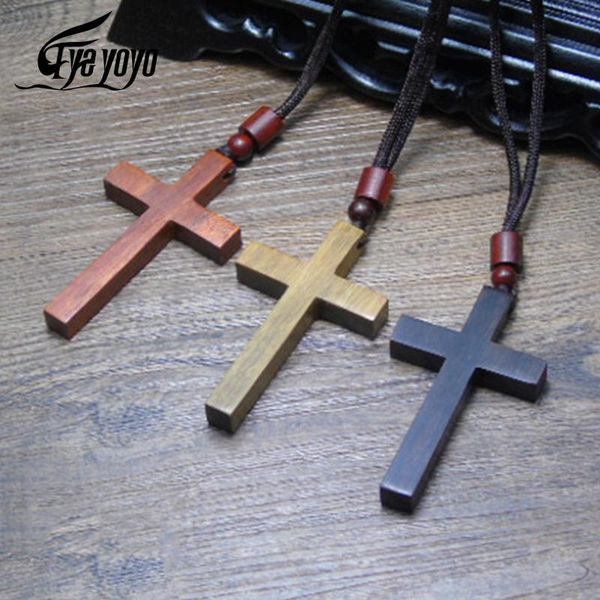 

christ jesus wooden crosses red black wood cross pendant woven rope chain necklace religious orthodox praying jewelry necklaces, Silver