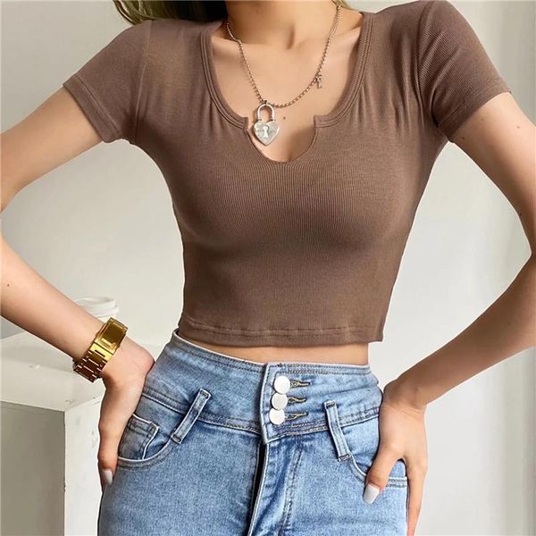 

women's t-shirt doujili casual knitted short sleeve tees summer women tight black white gray coffee color