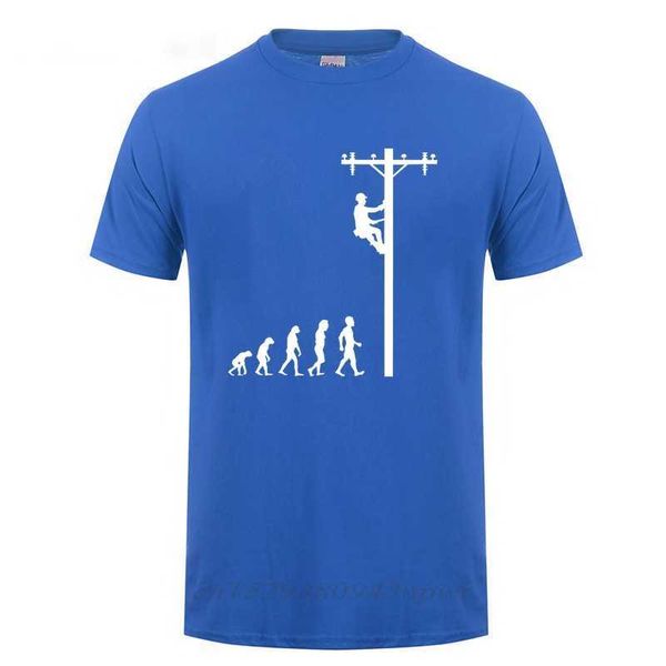 Lineman T-Shirt Evrimi Komik Doğum Günü Hediyesi Elektrikçi Erkekler için Baba Papa Baba Kocası Kısa Kollu O Boyun Pamuk T Gömlek 210629
