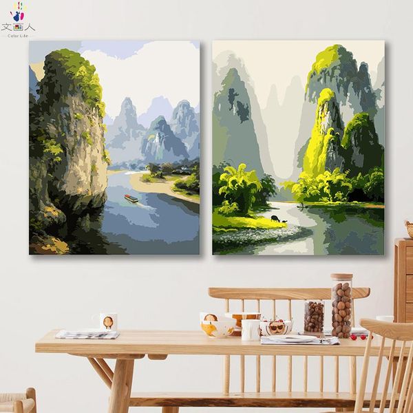 

paintings paint by number art painting numbers chinese landscape ink series hand-painted color oil