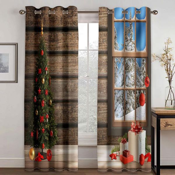

curtain & drapes christmas scenery decoration printing semi shading waterproof fabric washable bedroom with hook accessories
