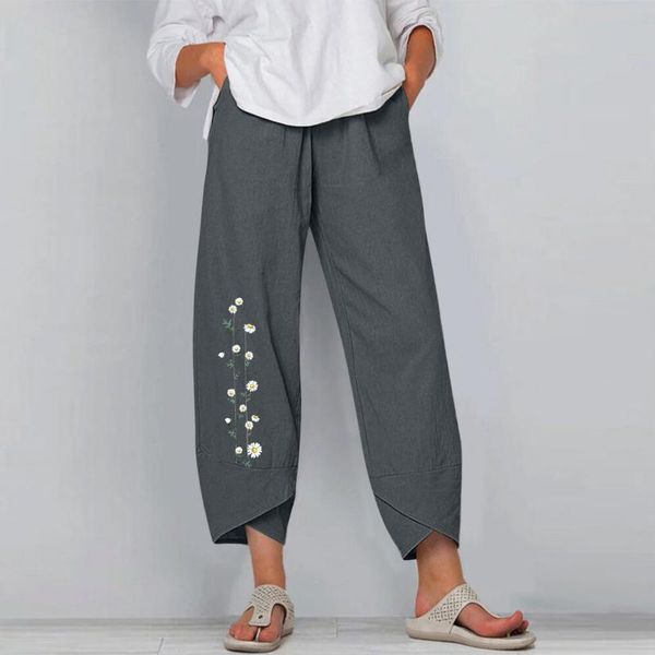 

women's leggings floral printing women casual harem pants wide leg trousers summer elastic waist plus size loose comfortable #t2g, Black