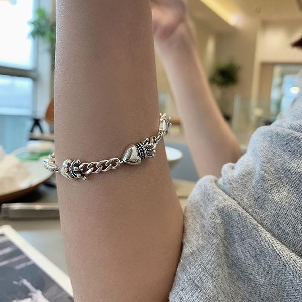 

bangle yaologe 2021 fashion crown small love letter bracelet ladies silver plated couple jewelry gift, Black