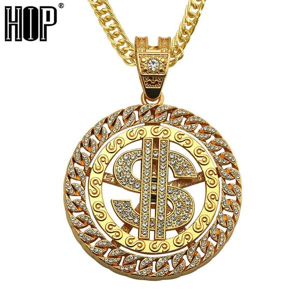 

pendant necklaces hip hop + rhinestone rotatable dollar iced out 13mm miami cuban link chain for men's women jewelry, Silver