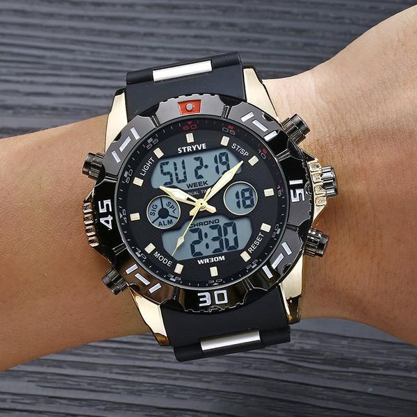 

wristwatches stryve sport watches for men relogio masculino digital watch waterproof electronic quartz wristwatch military clock saati, Slivery;brown