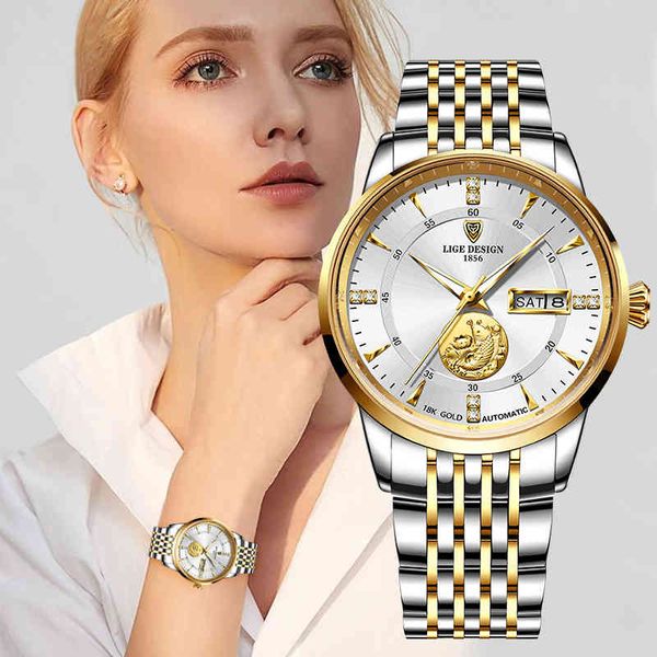 LIGE Orologio automatico da donna Orologio da donna impermeabile di lusso delle migliori marche Orologi da polso meccanici eleganti classici di moda 210517