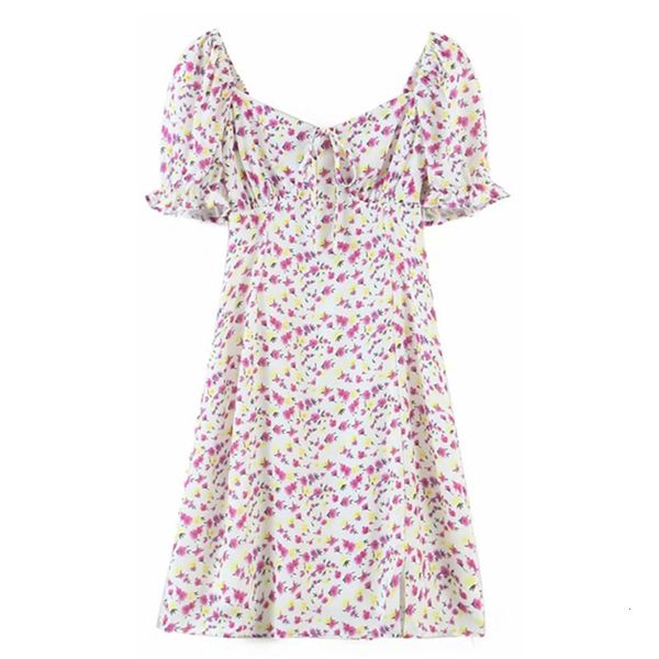 

women's knits & tees spring summer square neck floral print women dress back elastic short sleeve a line holiday female mini n0i7, White