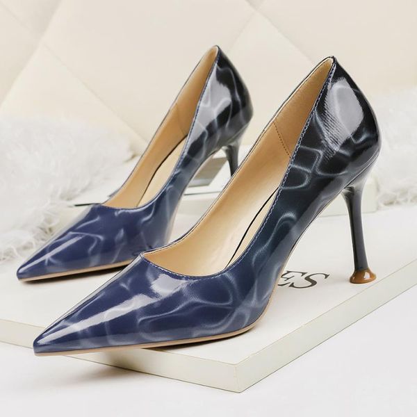 

dress shoes 2021 women 9cm high heels party red gradient pumps lady escarpins stripper elegant pointed toe office bridal prom, Black