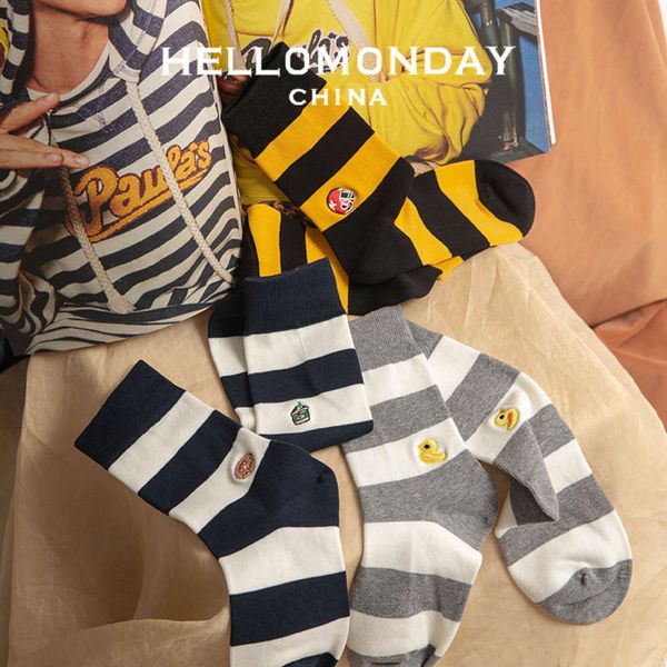 

cartoon embroidered socks personality cute girl student tube, Black;white