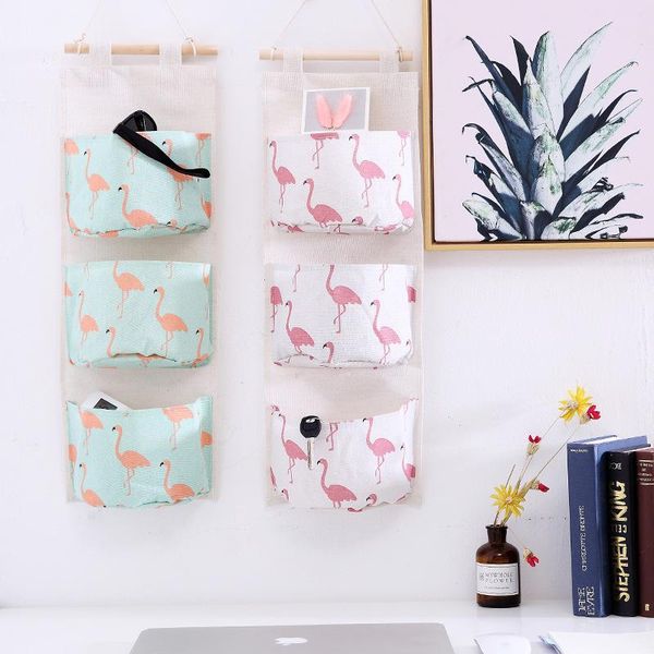 

storage bags 3 layers cotton and linen hanging type for wall multi-functional creative closet sundry receive organizer