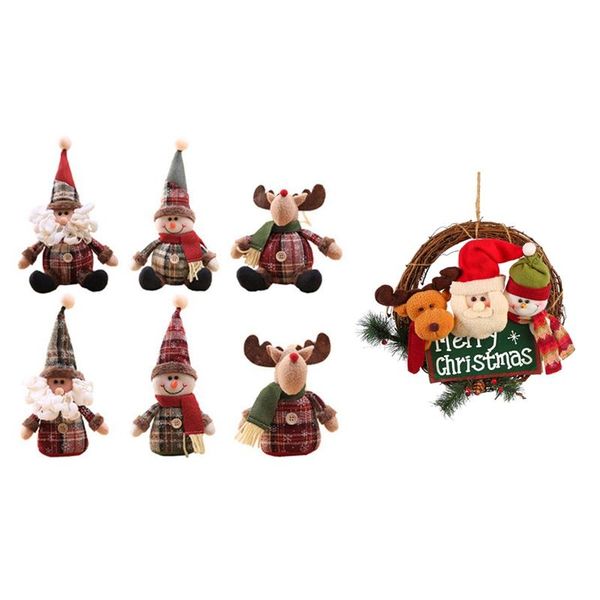 

decorative flowers & wreaths 6pcs christmas tree cartoon doll snowflake plaid cloth 1pcs wreath(snowman,santa claus,reindeer)