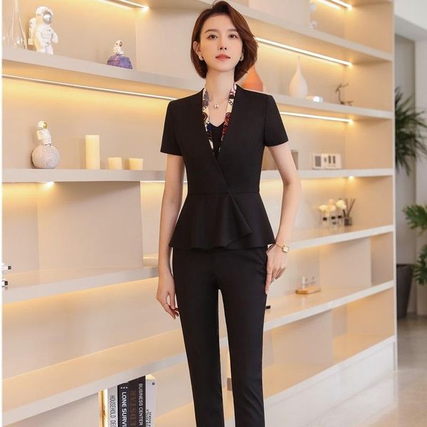 

women's two piece pants woman set suit blazer and trousers&skirt for women career interview ol styles professional jackets coat suits, White