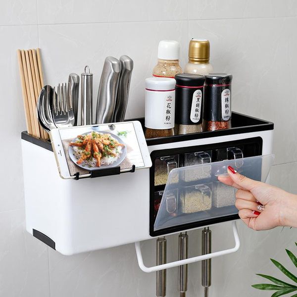

storage bottles & jars kitchen plastic rack wall hanging punch cutlery seasoning box chopsticks cage fork spoon organizer container