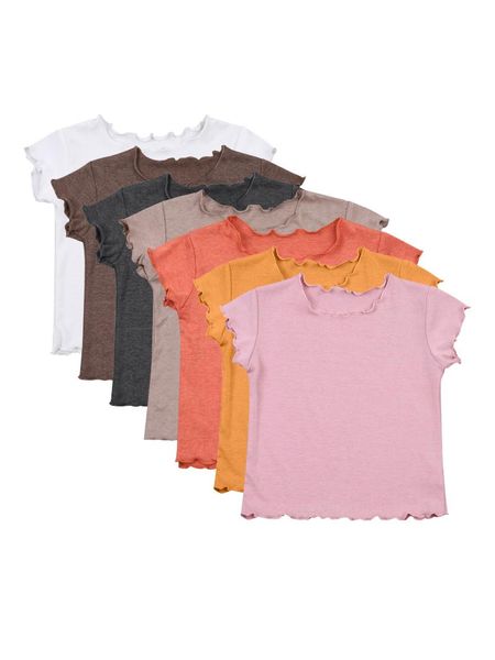 

t-shirts toddler kid girls solid color tees round neck short sleeve casual slim, Blue