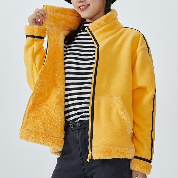 

women's jackets 2021 autumn winter women loose fleece jacket streetwear hip hop trendy casual thick warm coat outerwear 9028, Black;brown