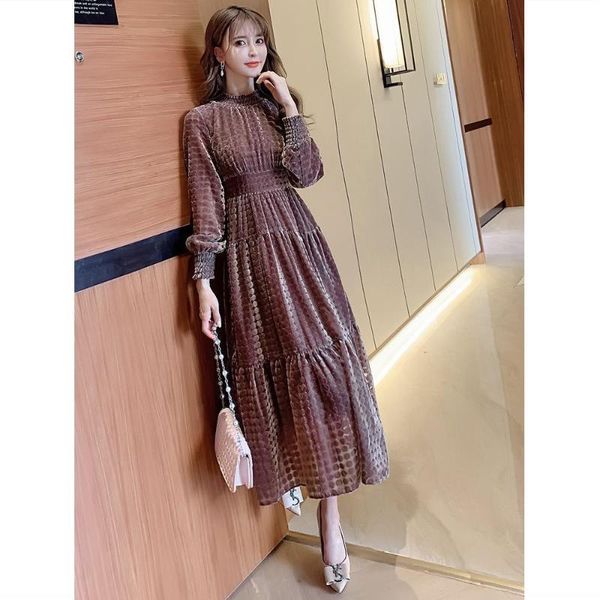 

casual dresses 2021 spring and autumn young middle-aged round neck long sleeve cinched waist pullover fishtail skirt, Black;gray