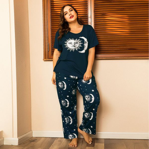

2021plus size pajama sets women summer sleepwear cotton cute cartoon short sleeve two piece set homewear pjs lounge nightwear, Black;red