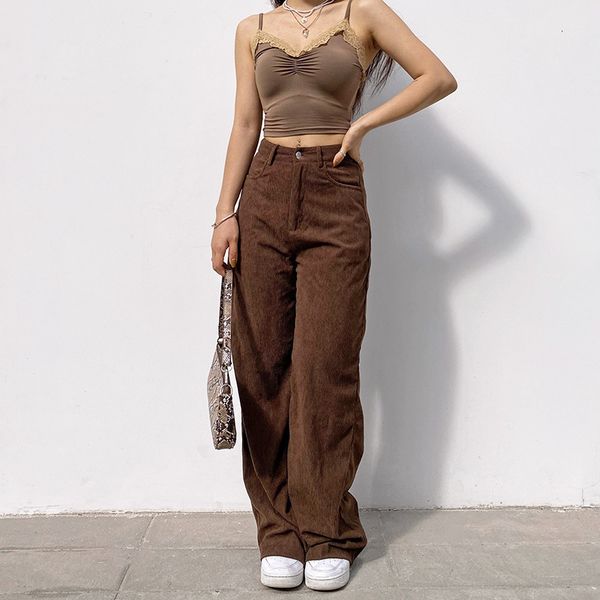 

women's pants & capris corduroy y2k broad-legged women's retro-loose pants of large size harajuku high-waisted fashion pf8q, Black;white