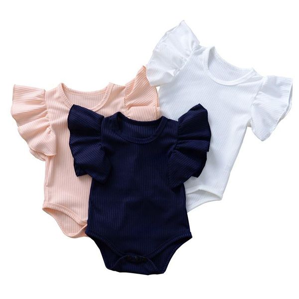

fashion ruffles born baby boy girl romper jumpsuit summer short sleeve clothes outfits 0-24m rompers, Blue