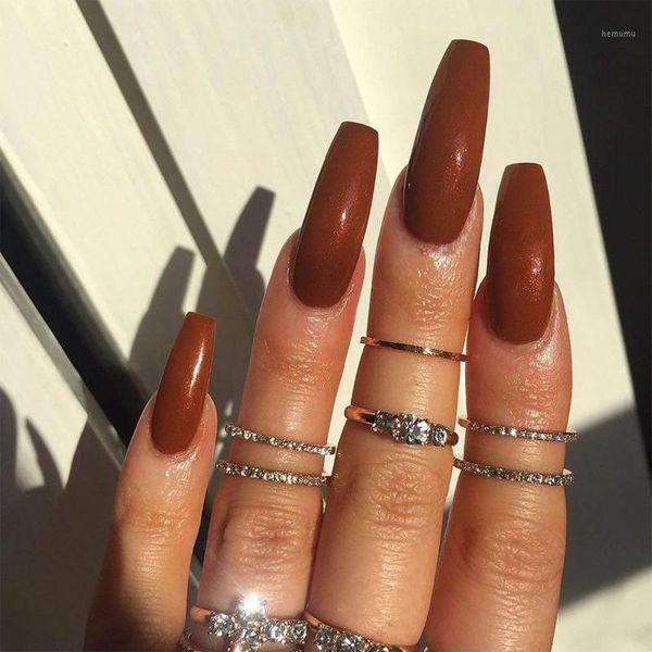 

24pcs detachable false nails burgundy red ballerina wearable fake coffin full cover nail tips artificial manicure tool1, Red;gold